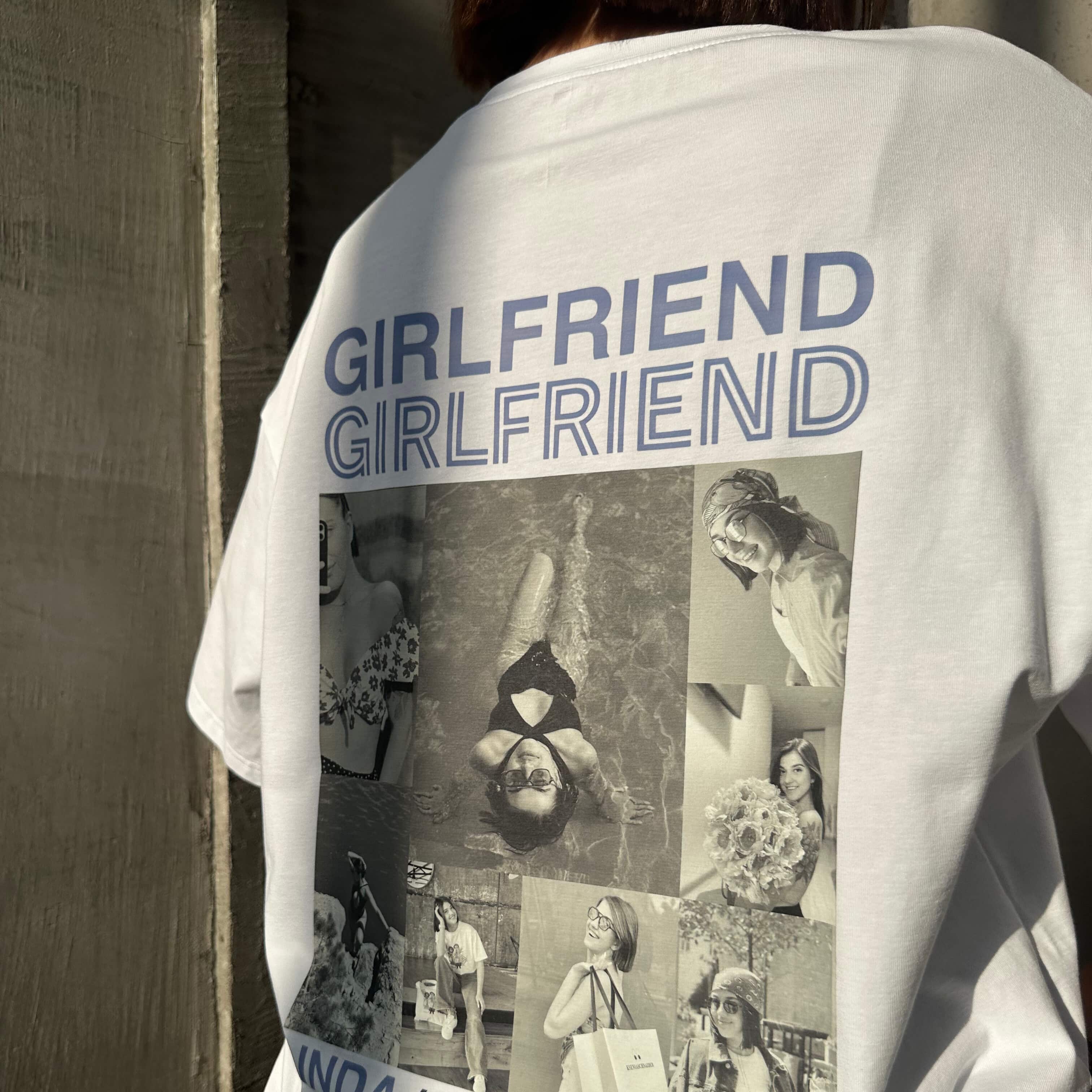 Personalizowana koszulka z nadrukiem dla przyjaciółki – zdjęcie i napis Girlfriend na białym t-shircie